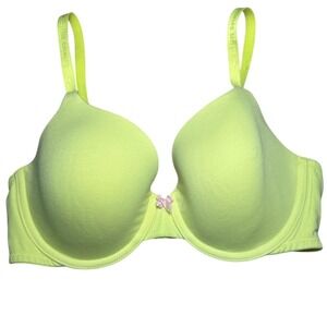 Victoria's Secret Lime Neon Green Plunge Padded Underwire Bra 34C Branded Straps